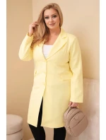 Dámský plášť Plus Size dlouhý s límcem a kapsami žlutý Dámský plášť Plus Size dlouhý s límcem a kapsami žlutý