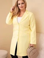 Dámský plášť Plus Size dlouhý s límcem a kapsami žlutý