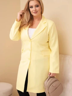 Dámský plášť Plus Size dlouhý s límcem a kapsami žlutý