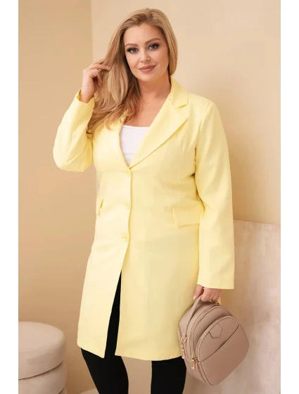 Dámský plášť Plus Size dlouhý s límcem a kapsami žlutý Dámský plášť Plus Size dlouhý s límcem a kapsami žlutý