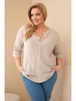 Dámská bavlněná halenka Plus Size s výstřihem na knoflíky béžová Dámská bavlněná halenka Plus Size s výstřihem na knoflíky béžová