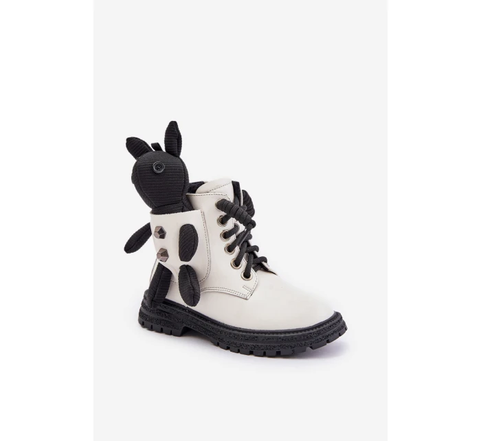 Kožené Zateplené Dětské Boty Na Zip S Medvědem Bílé Vinceza 36261