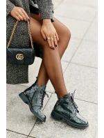 Kožené Lakované Boty Dámské Zateplené Na Zip D&A LZ42-042 Tmavozelené