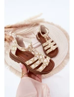 Dívčí sandály gladiátorky se zlatým detailem béžové Vesira Dívčí sandály gladiátorky se zlatým detailem béžové Vesira