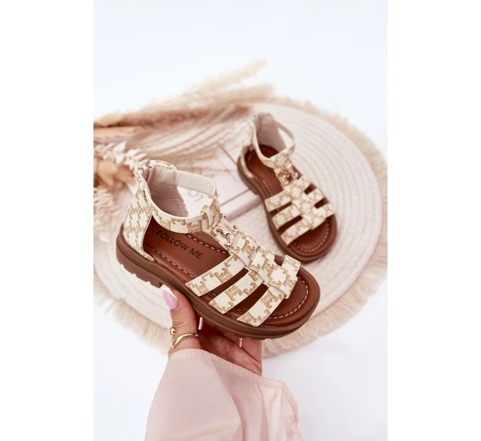 Dívčí sandály gladiátorky se zlatým detailem béžové Vesira Dívčí sandály gladiátorky se zlatým detailem béžové Vesira