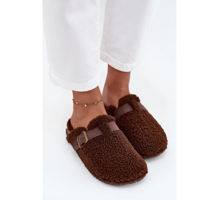 Dámské pantofle s kožešinou typu beránek Hnědé Lorivine