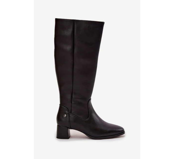 Kožené zateplené dámské kozačky na podpatku model 21728436 Černé - Maciejka