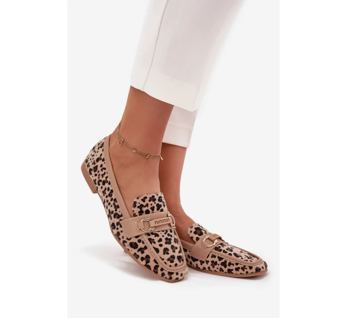 Dámské mokasíny/loafersy s panteřím vzorem Evelora – béžové Dámské mokasíny/loafersy s panteřím vzorem Evelora – béžové
