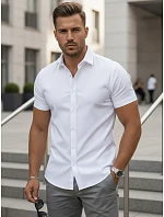 Pánská košile slim fit s krátkým rukávem, bílá, FashionStreet KX1090 Pánská košile slim fit s krátkým rukávem, bílá, FashionStreet KX1090