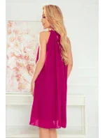 Dámské šifonové šaty ve fuchsiové barvě se zavazováním model 22148368 - numoco