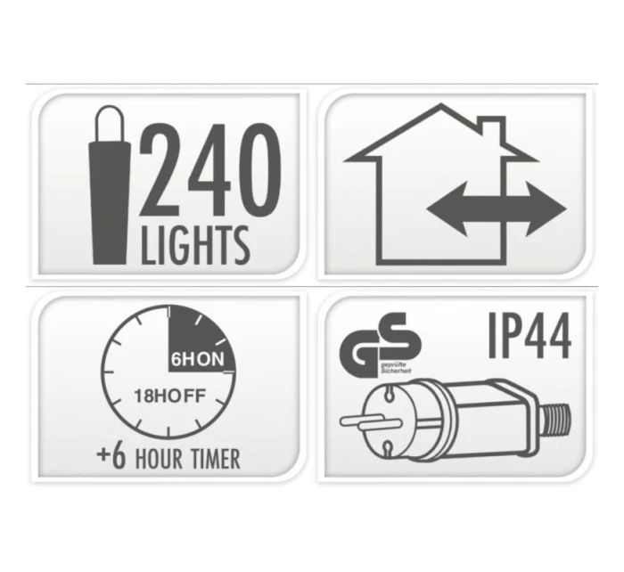 VÁNOČNÍ STROM SVĚTLA SVĚTELNÝ ŘETĚZ 240LED ČASOVAČ VÍCEBAREVNÝ MAKRON