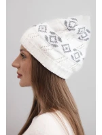 Dámská zimní čepice z vlny s geometrickým vzorem K434 bílá + šedá