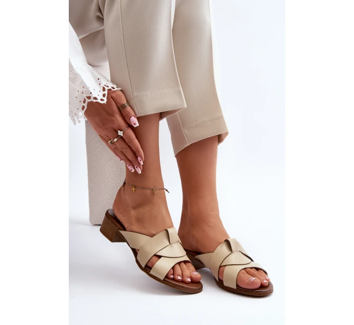 Zazoo 40236 Kožené Dámské Žabky Na Nízkém Podpatku Bežové