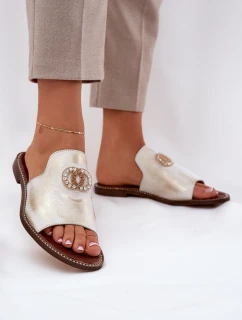 Elegantní Dámské Kožené Pantofle S Dekorací  Zlatý model 21686276 - Zazoo