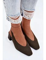 Materiálové dámské sandály na podpatku tmavě zelené model 22102914 - Boto Materiálové dámské sandály na podpatku tmavě zelené model 22102914 - Boto