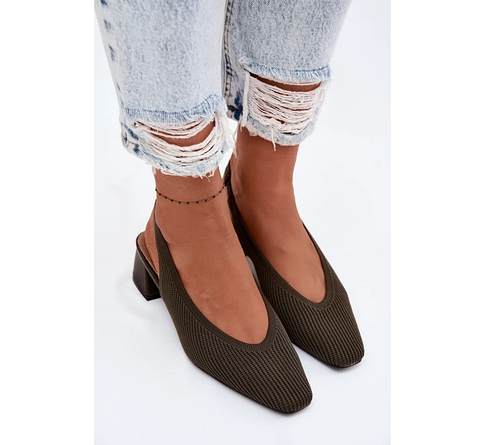 Materiálové dámské sandály na podpatku tmavě zelené model 22102914 - Boto Materiálové dámské sandály na podpatku tmavě zelené model 22102914 - Boto