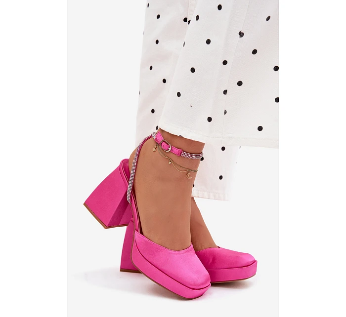 Dámské sandály na vysokém podpatku typu sloupek s páskem s krystaly fuchsiová Seraphina