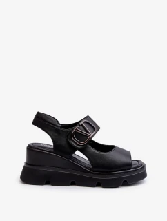 Dámské sandály na klínku a platformě z eko kůže, černá triaola