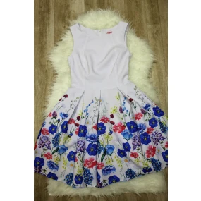 Dámské společenské šaty bez rukávů se skládanou sukní a páskem bílé - Bílá / 40 - Bicotone