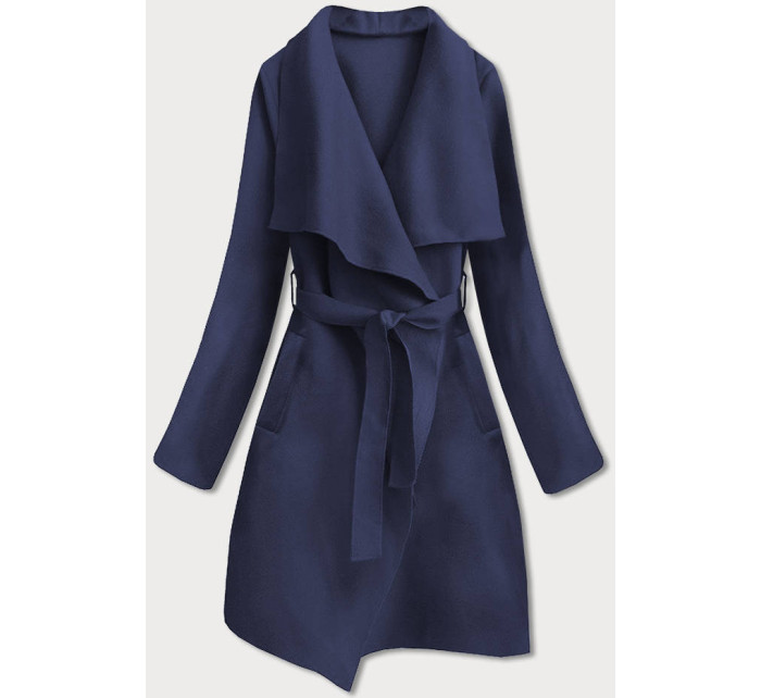 Tmavě modrý dámský minimalistický kabát (747ART)