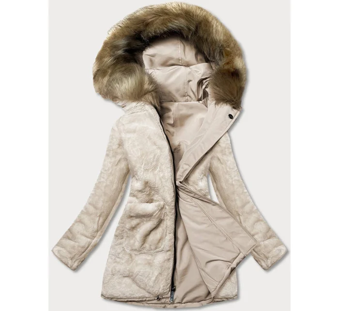 Béžová teplá oboustranná dámská zimní bunda (w610)