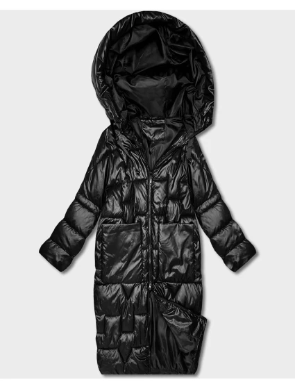 Černá dámská péřová bunda pro přechodné období v délce ke kolenům Goodlookin (T3-2623#-1)