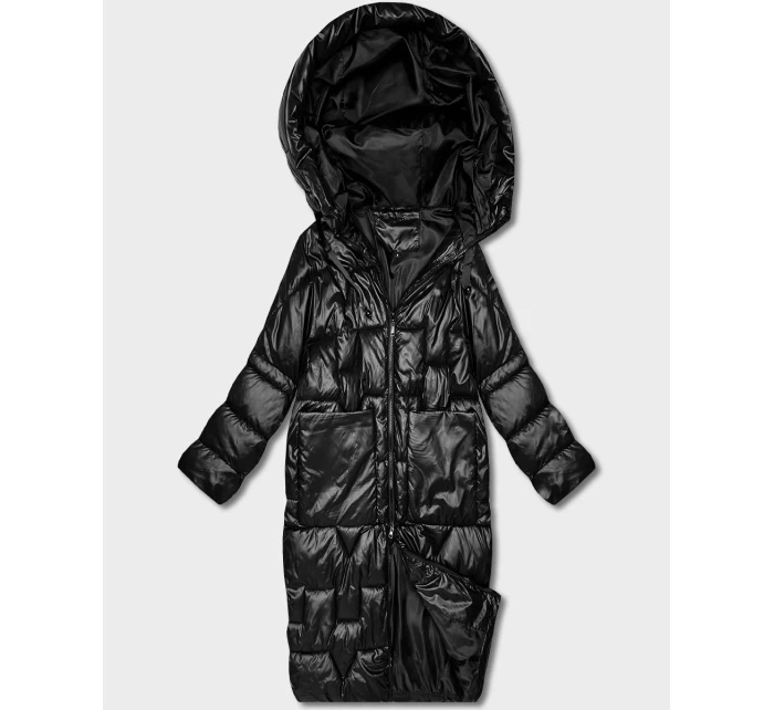 Černá dámská péřová bunda pro přechodné období v délce ke kolenům Goodlookin (T3-2623#-1)