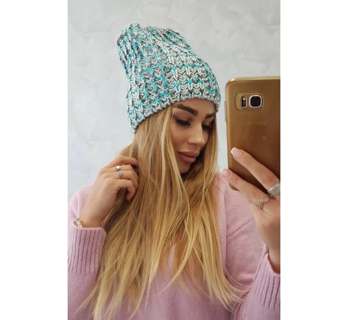 Dámská čepice Lora K312 tyrkysová+šedá Dámská čepice Lora K312 tyrkysová+šedá