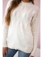 Svetr model 18970341 přes hlavu s módní vazbou ecru - K-Fashion Svetr model 18970341 přes hlavu s módní vazbou ecru - K-Fashion