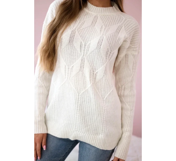 Svetr model 18970341 přes hlavu s módní vazbou ecru - K-Fashion Svetr model 18970341 přes hlavu s módní vazbou ecru - K-Fashion