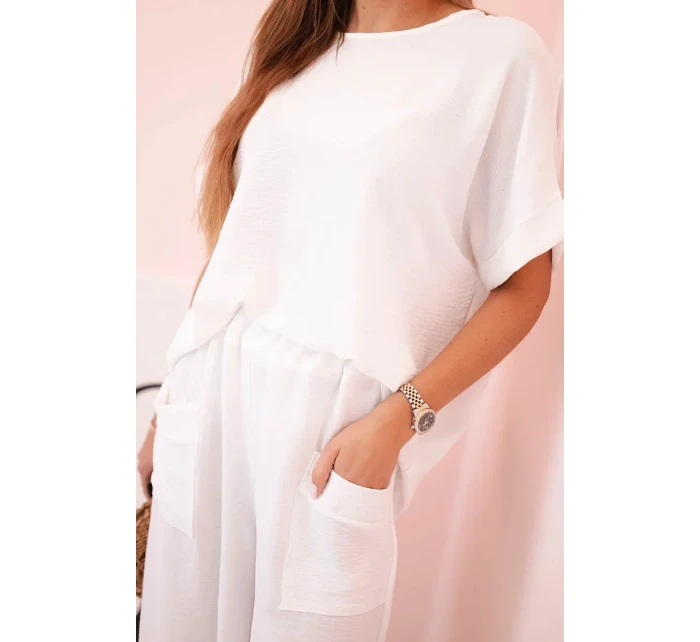 Komplet z viskózy halenka + kalhoty bílý