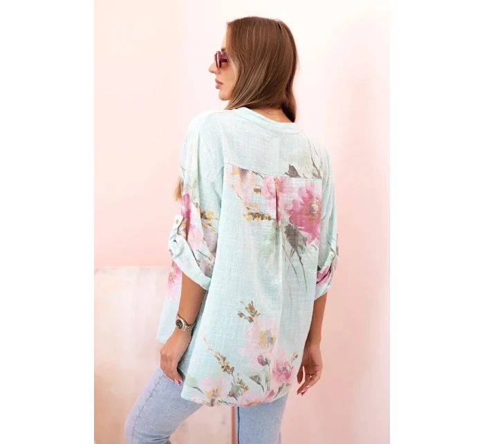 Dámská blůza z bavlny s květinovým vzorem a knoflíky mincovna Dámská blůza z bavlny s květinovým vzorem a knoflíky mincovna