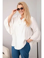 Dámská viskózová halenka Plus Size s model 22043152 rukávem a výstřihem do V béžová - K-Fashion