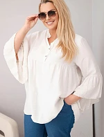 Dámská viskózová halenka Plus Size s volánovým rukávem a výstřihem do V béžová