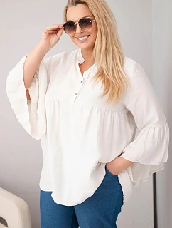 Dámská viskózová halenka Plus Size s model 22043152 rukávem a výstřihem do V béžová - K-Fashion