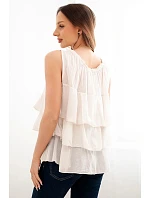 Dámská bavlněná halenka model 22147988 střihu s volány bez rukávů béžová - K-Fashion Dámská bavlněná halenka model 22147988 střihu s volány bez rukávů béžová - K-Fashion