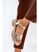 Eko Kožené Sandály Dámské S Přezkou Zlaté model 21687888 - Boto Eko Kožené Sandály Dámské S Přezkou Zlaté model 21687888 - Boto