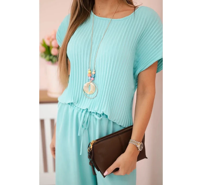 Viskózový komplet plisovaná halenka + kalhoty mincovna