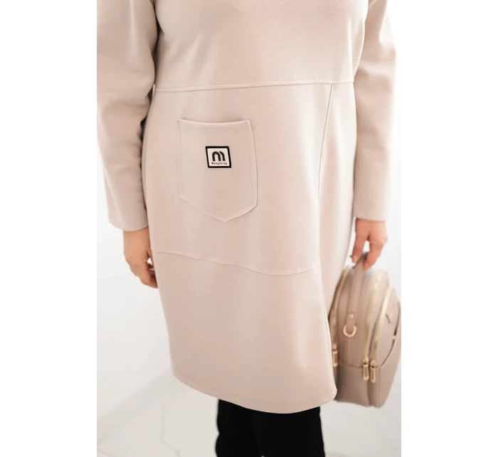 Dámské šaty Plus Size model 21486222 s kapsou a rukávem 3/4 béžový - K-Fashion