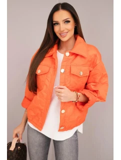 Dámská model 21890032 prošívaná bunda s květinovým vzorem oranžová - K-Fashion