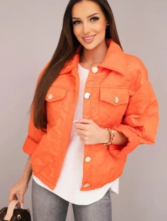 Dámská model 21890032 prošívaná bunda s květinovým vzorem oranžová - K-Fashion