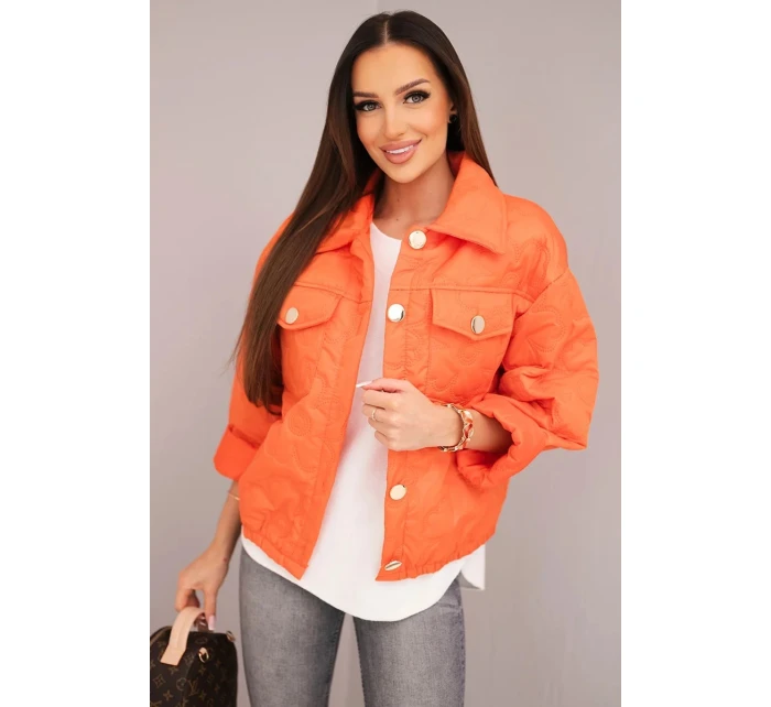 Dámská jarní prošívaná bunda s květinovým vzorem oranžová