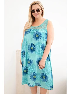 Dámské šaty Plus Size z viskózy s květinovým vzorem a krajkovým výstřihem mentolová