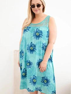 Dámské šaty Plus Size z viskózy s květinovým vzorem a krajkovým výstřihem mentolová