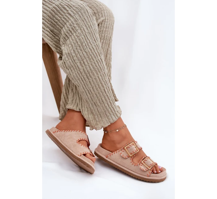 Dámské Pantofle S Přezkami A Ozdobným Béžové model 21696569 - Boto Dámské Pantofle S Přezkami A Ozdobným Béžové model 21696569 - Boto