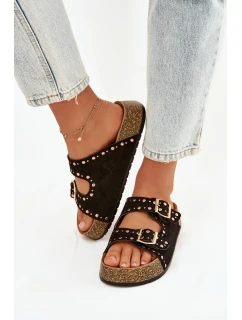 Dámské pantofle se zlatými sponami a knoflíky Černé Tervina