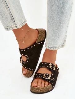 Dámské pantofle se zlatými sponami a knoflíky Černé model 21918999 - Boto