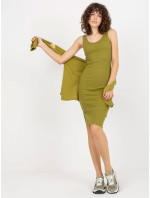 Olivový dámský ležérní set s pruhovanými šaty