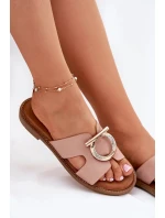 Dámské pantofle na nízkém podpatku s ozdobou Vinceza – béžové