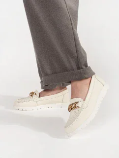 Stylové Jasnobeżowy mokasíny dámské platforma